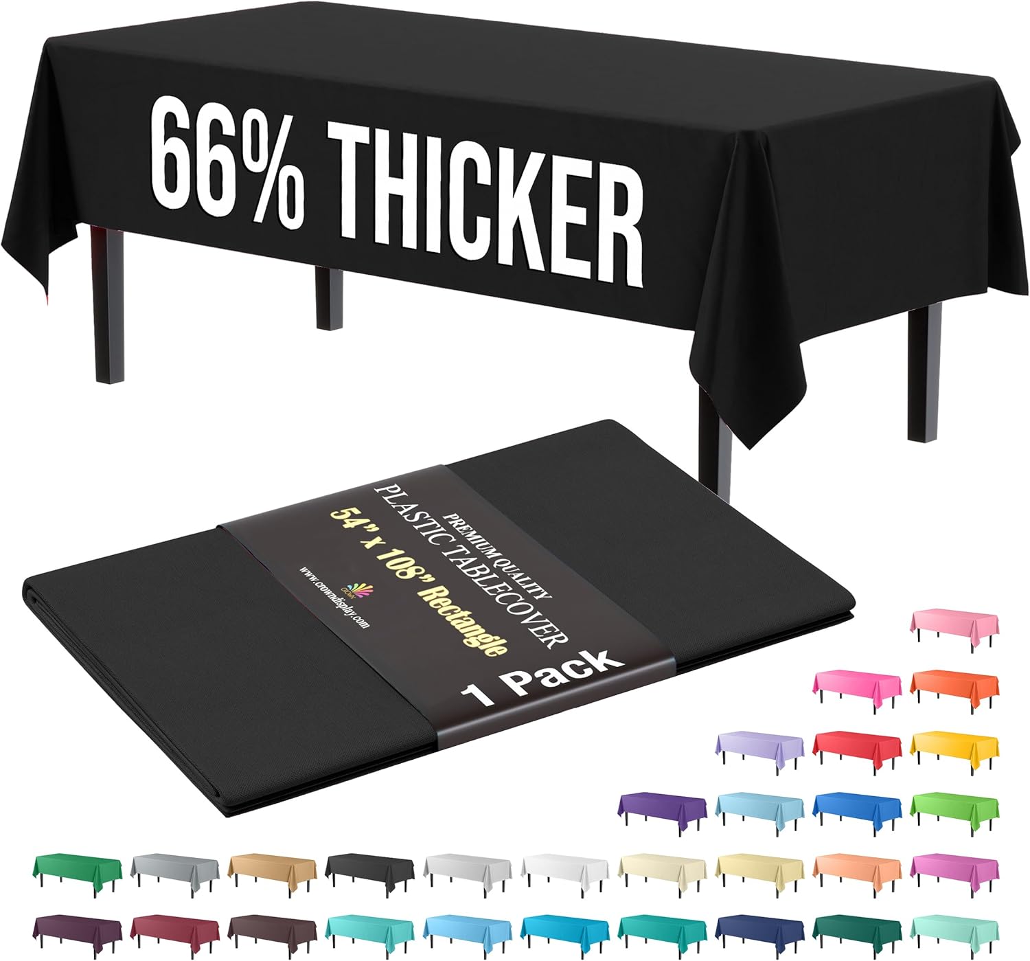Party Solids Black Rectangular Plastic Tablecloth - 54x108 Inch, Pack Of 24