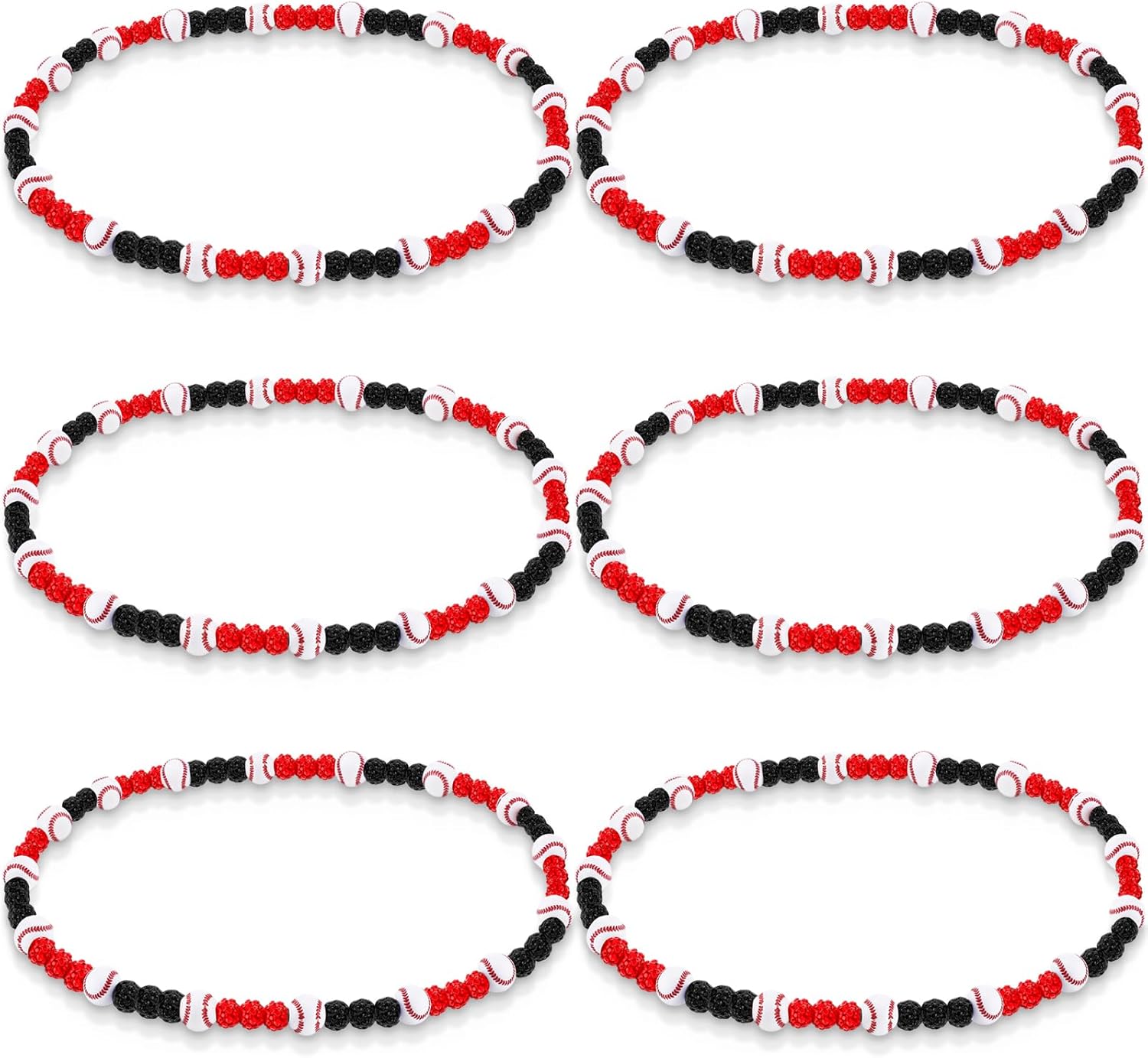 6 Pcs Baseball Beaded Necklace for Teenager Bling Rhinestone Clay Beaded Necklace Gifts for Sports Team Fans