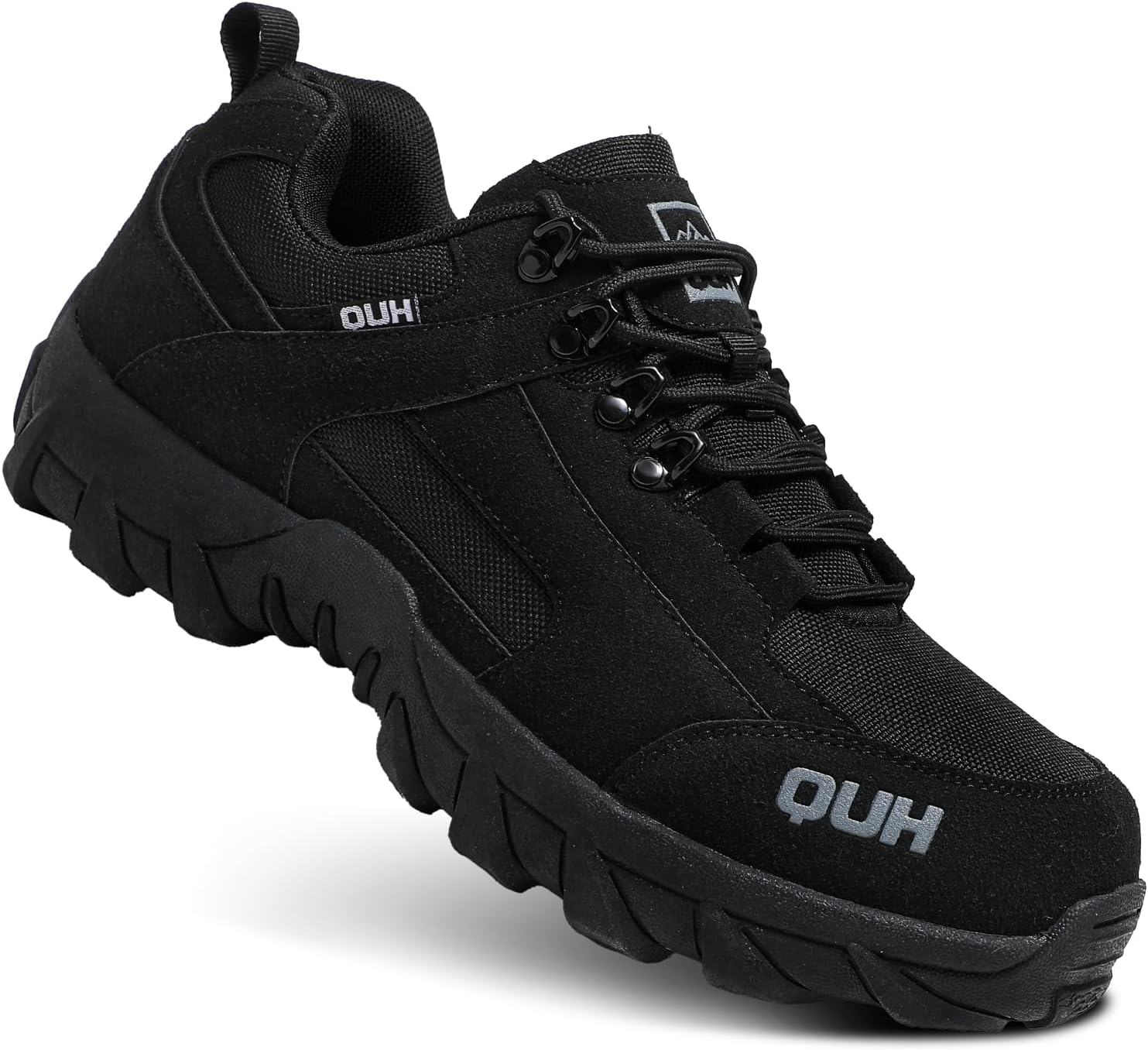 QUH Men’s Suede Low Top Hiking Shoes Waterproof Lightweight Non-Slip Lace-Up Outdoor Trail Trekking Walking Sneakers Black
