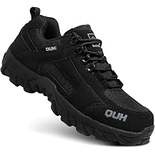 QUH Mens Suede Low Top Hiking Shoes Waterproof Lightweight Non-Slip Lace-Up Outdoor Trail Trekking Walking Sneakers Black