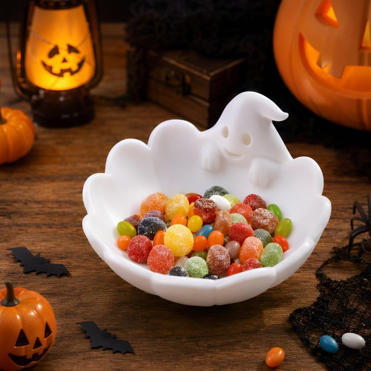Ghost Shaped Halloween Bowl for Candy, White Plastic Halloween Season