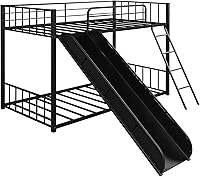 Vista 5 de Harper & Bright Designs Litera de metal individual sobre individual con escalera y tobogán, marco de cama resistente con rieles de protección