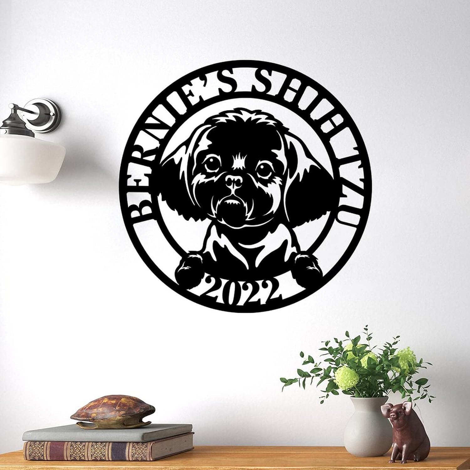 Personalized Pet Name Sign Metal Dog Wall Art Animal Door Hanger Custom Metal Sign Shi Tzu Metal Plaque Shi Tzu Gift Personalized Metal Wall Decor for Front Porch 14in