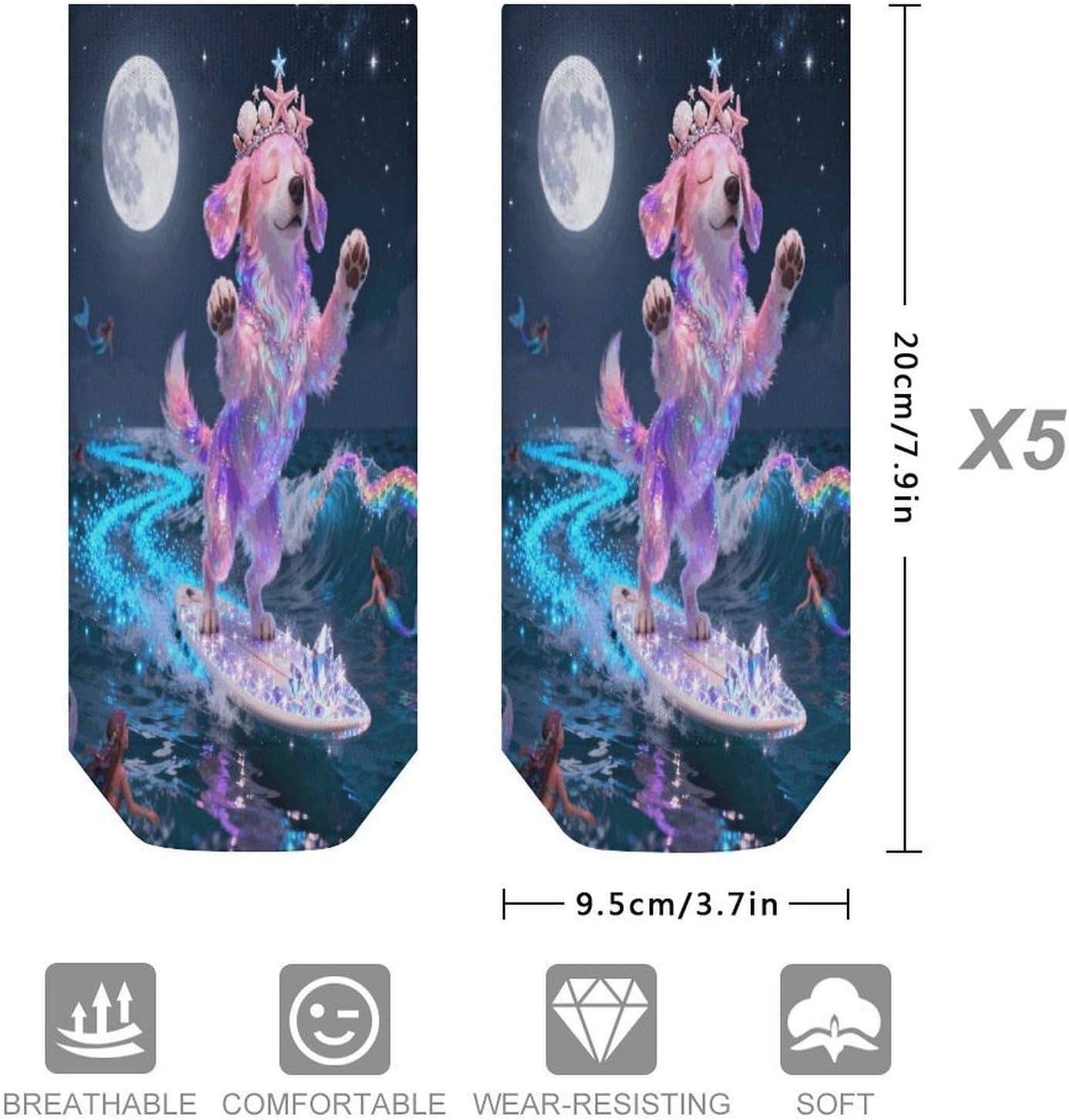 D-surfing Dog Crew Sock for Men Women Funny Novelty Socks Athletic Ankle Socks Comfort Soft Low Cut Tab Sock 5 Pairs