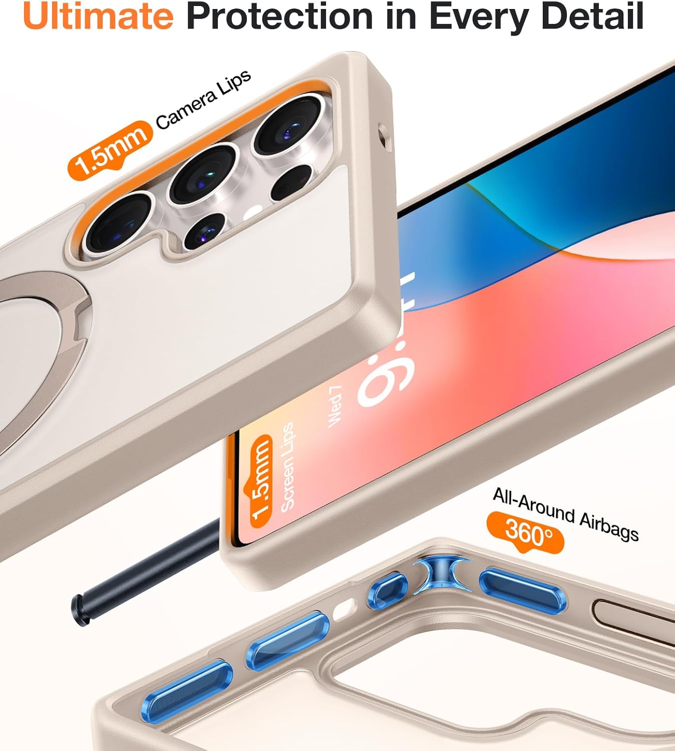 TORRAS Pale Apricot Magnetic for Galaxy S25 Ultra Case [Fit for Magsafe] Ring Stand, Shockproof Translucent Slim Protective Phone Cover for S25 Ultra, Apricot