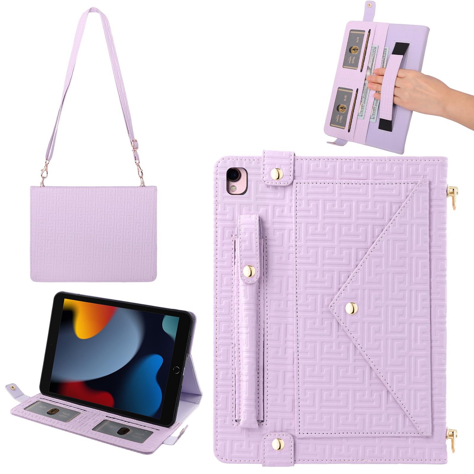 Handbag Case for iPad 9th/8th/7th Gen 10.2", iPad Air 3 2019/iPad Pro 10.5 Case, Techcircle Elegant Crossbody Folio Stand Wallet Case w/Pencil Holder,