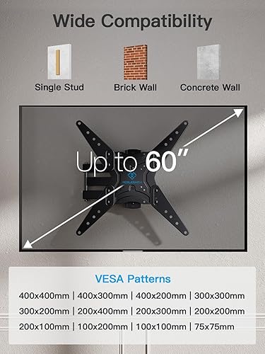 Miniatura 2 de PERLESMITH Soporte de pared para TV de movimiento completo para televisores de 26 a 60 pulgadas, soporte de TV con brazos articulados, extensión de