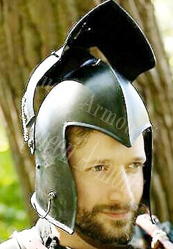 Miniatura 2 de Queen Armour Casco Barbuta medieval Caballero Templario Cruzado Armadura Casco Romano Spartan Negro, Negro -