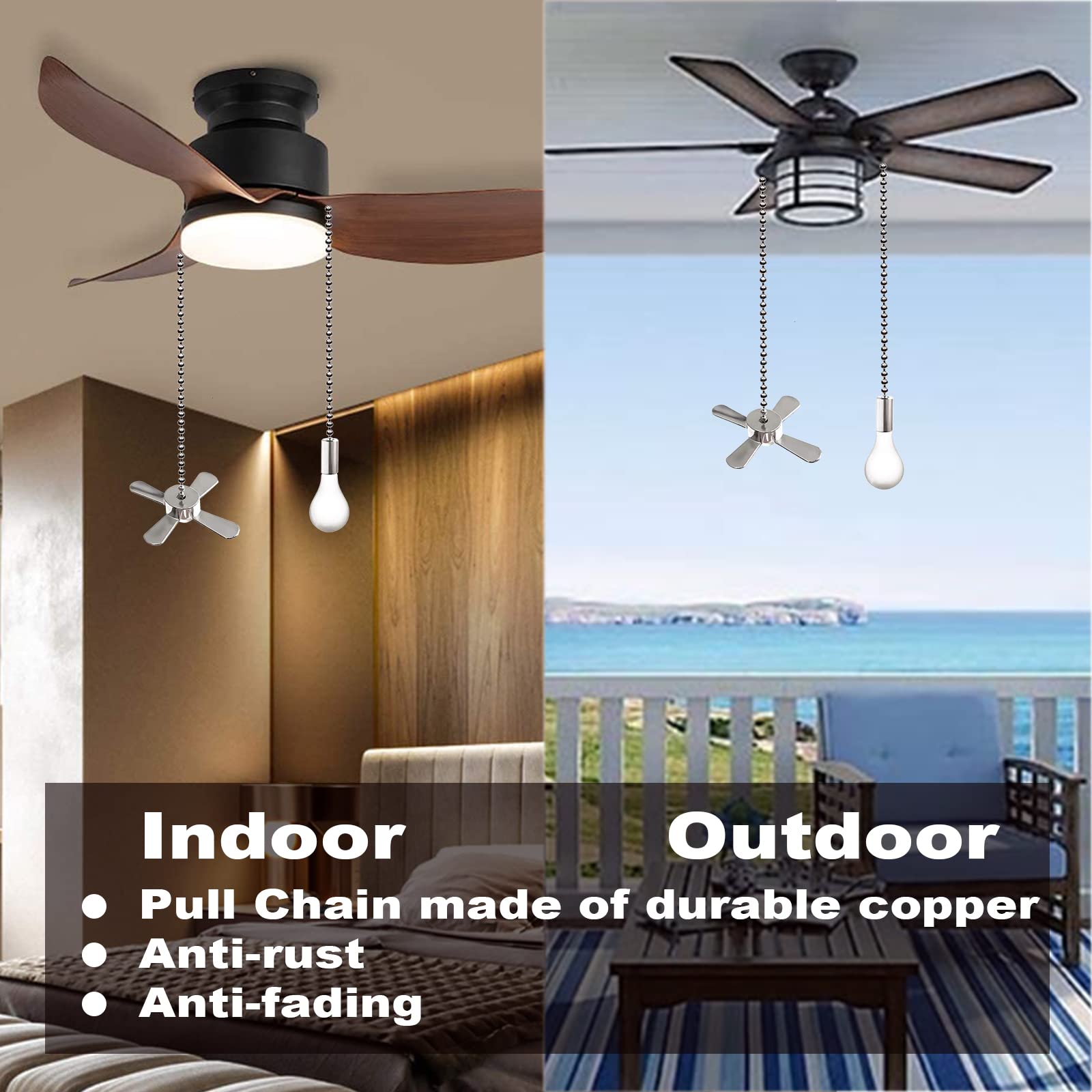 Ceiling Fan Pull Chain Ornaments Extension Chains with Decorative Light Bulb and Cord 13.6 Inches Fan Pull Chain Set For Ceiling Light Lamp Chain (Nickel) — Amazon image 2
