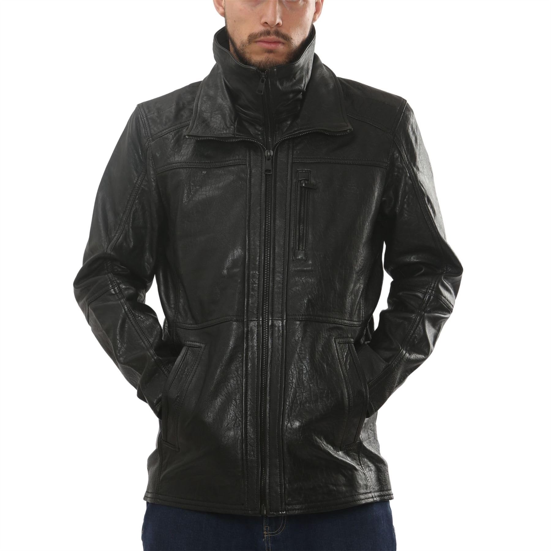 Truclothing Men's Black Premium Real Leather Jacket Classic Casual Motorcycle Biker Coat - 3XL