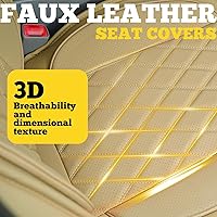 Vista 7 de LINGVIDO - Fundas de piel sintética para asientos de automóviles, protector deportivo e impermeable para vehículos, ajuste universal para Beige