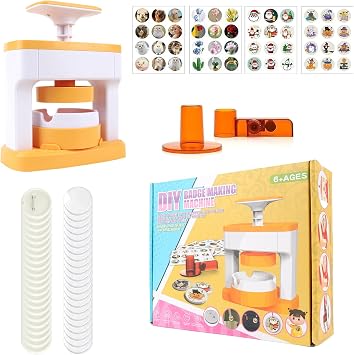 KBIBCK Badge Making Kit for Kids, DIY Badge Making Machine with 48 Pcs Button Parts, 4 Cute Stickers & Circle Cutter, 55mm Button Maker Machine Kids, Pin Badge Maker Machine for Boys Girls Party Gift