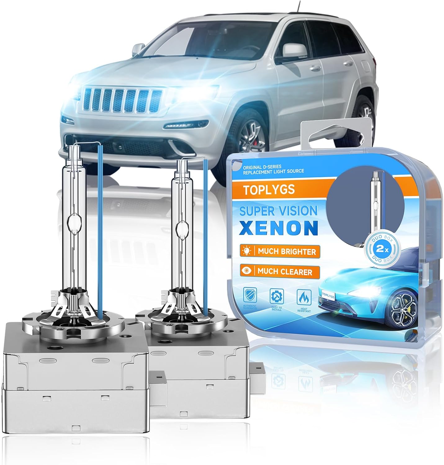 D1S HID Xenon Bulb Fit for Jeep 2008-2013 Grand Cherokee(Low Beam) 2009-2010 Commander, 8000K Blue, 35W OEM High Low Beam Xenon Lights Replacement, Pack of 2