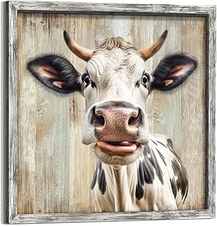 14 Country Kitchen Ideas for Warm Rustic Everyday Charm 120 Farmhouse Cow Wall Art Decor: Country Framed Cattle Wood Print Picture R...