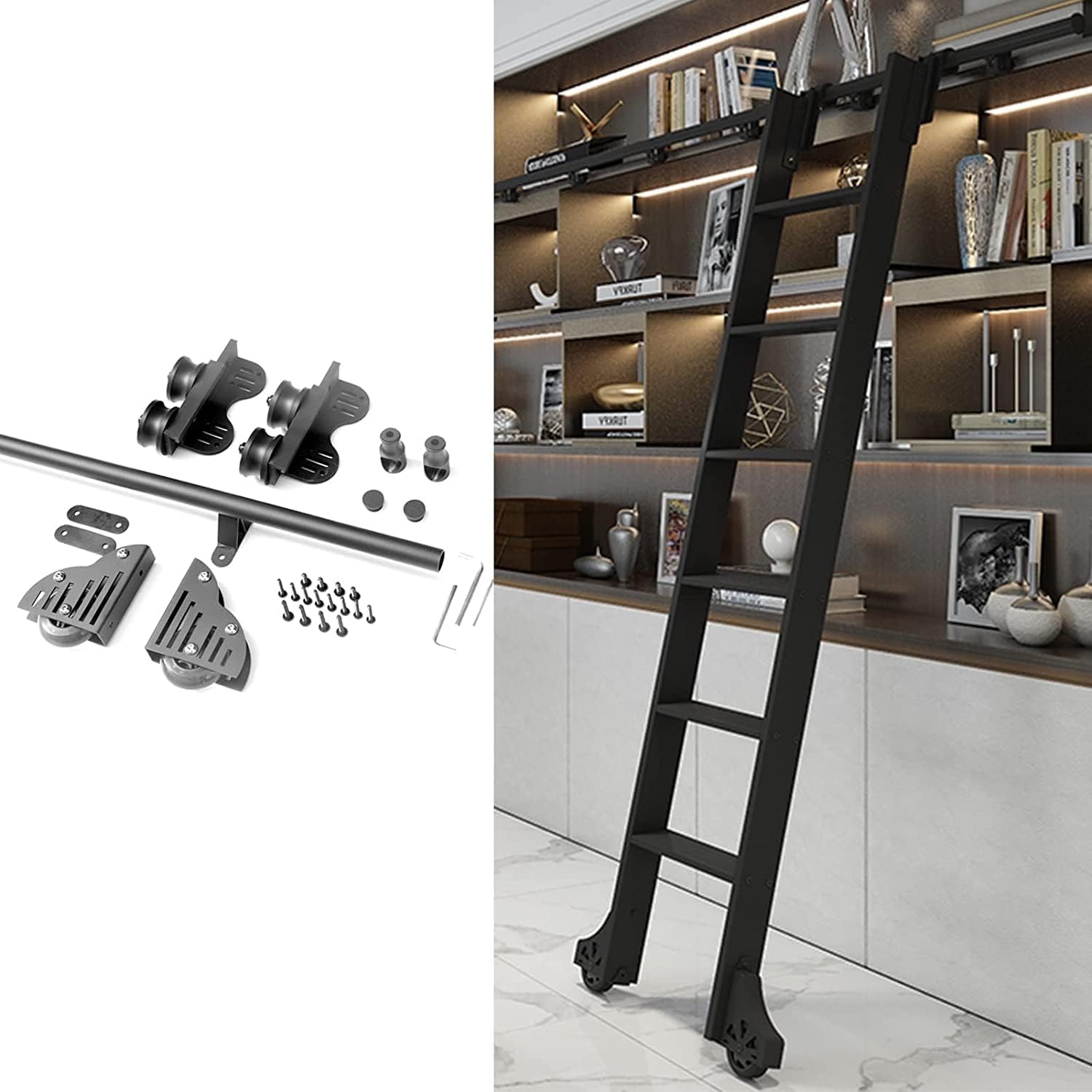 Piste de bibliothèque coulissante avec roues à roulettes au sol rétractables
