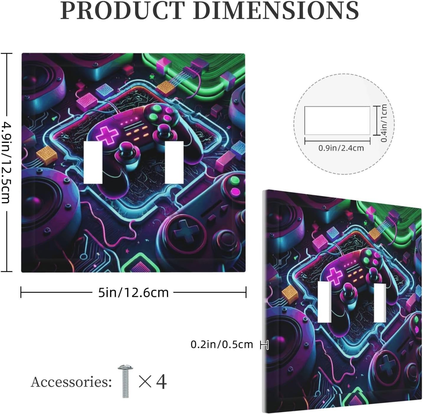 Cyberpunk Gamer Style 2 Gang Wall Plate Neon Gaming Controller Double Toggle Decorative Light Switch Cover Outlet Covers Switchplate Electrical Faceplate for Boys Playroom Video Studio Decor image 5