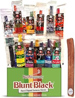 Blunt Black Hand-Dipped Incense Sticks | Premium 144 Packs - 12 Variety Scents, 11" Long | Aromatherapy with Long Burn Time (12 Pack, 144 Total Sticks) I Free Wooden Stick Holder