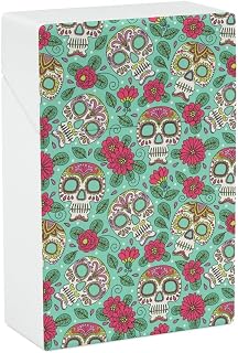 Skull and Flowers Cigarette Case Smoking Box Pocket Holder Lightweight Match Coin Pouch for Men Women