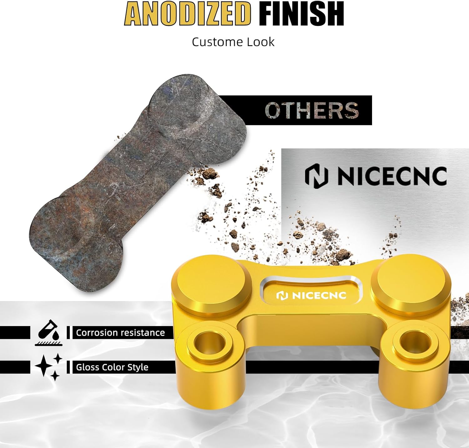 NICECNC Gold Handlebar Riser Relocation Bracket Mount Aluminum CNC Compatible with Harley Road Glide FLTRX 2015-2024, Street Bob FXBBS 114 2021-2024, See Fitments