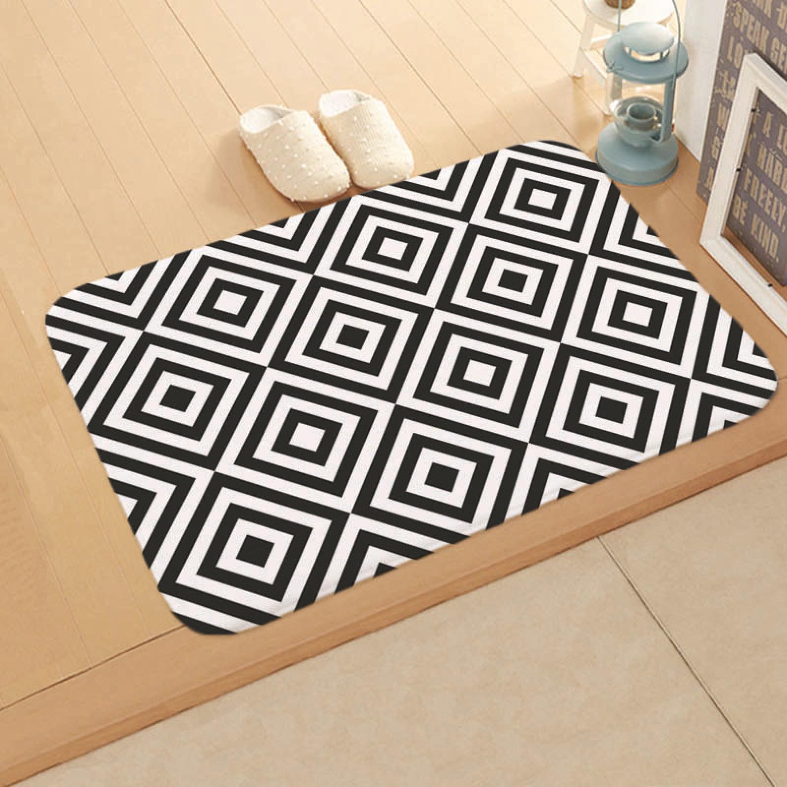 Paillasson Exterieur Entree Géométrie Abstraite Noire Tapis Entree Interieur Tapis de Bain Antidérapant Paillasson Lavable Paillasson Interieur Paillasson Exterieur Salle Bain Couloir(60x90cm)