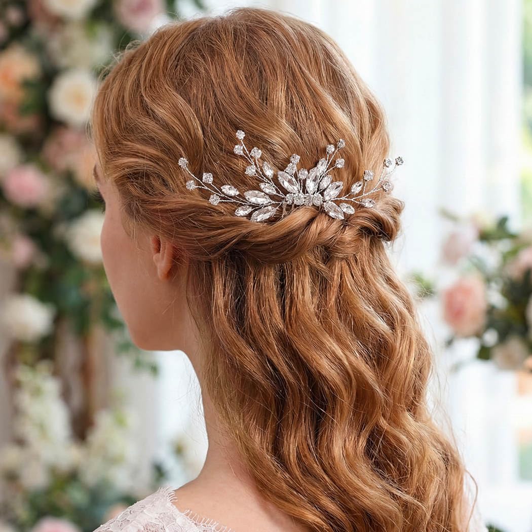 Unicra Bride Silver Wedding Hair Comb Sparkly Crystal Bridal Hair Piece Rhinestone Hair Accessorie for Women and Girls (A-Silver)
