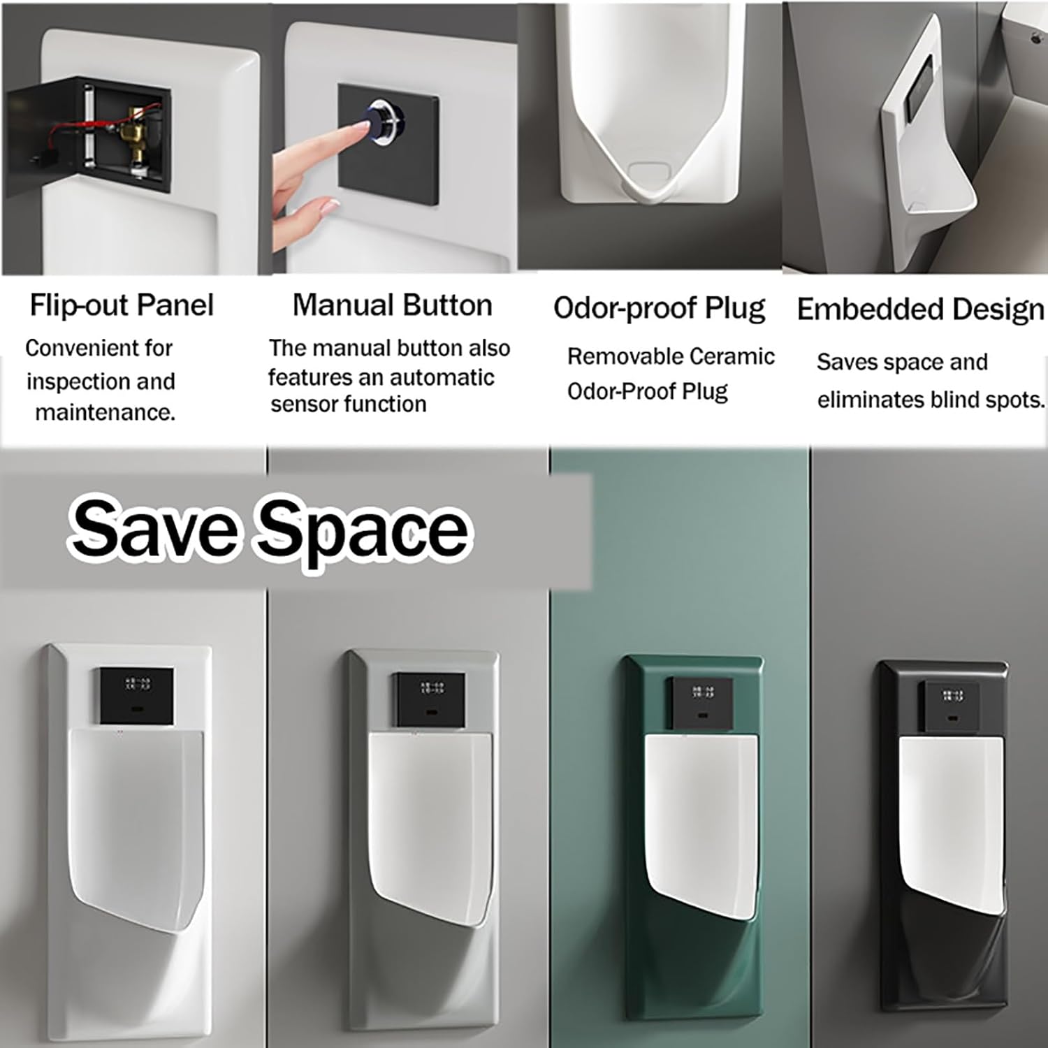 Urinals for Men Bathroom Splash-Proof Ceramic Wall Mounted Urinal Modern for Home, Commercial & Public Restroom