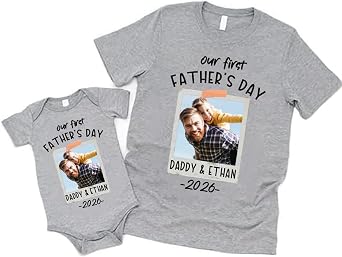 Pamaheart Personalized First Fathers Day Shirt, Daddy and Baby Matching Outfits