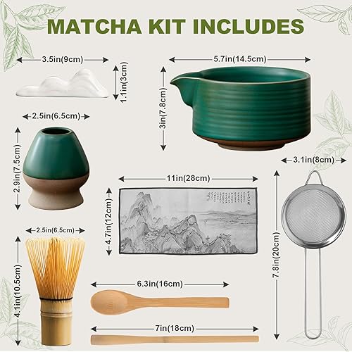 Miniatura 2 de Juego de batidor de matcha, juego de 8 piezas de matcha y kit de matcha con cuenco de cerámica, batidor, tamiz de acero inoxidable, cuchara