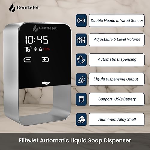 Miniatura 2 de EliteJet Dispensador automático de jabón líquido sin contacto, montaje en pared y encimera con doble potencia (USBbatería), pantalla LED, cuerpo de