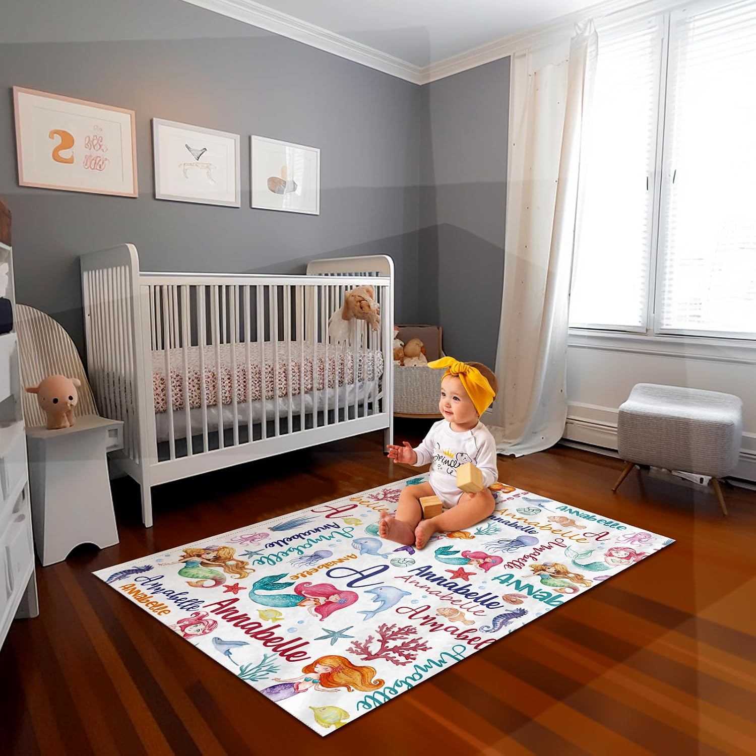Custom Baby Rug Playing Mat Crawling Rug Personalized Bedroom Decoration Floor Area Rugs Nursery Mats for Baby Girl Boy Unisex Toddlers Mermaid Pattern(40"x60")