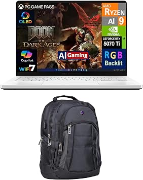 ASUS ROG Zephyrus AI Gaming Laptop 14.0" 120Hz OLED 2.8K Display AMD Ryzen AI 9 HX 370, GeForce RTX 5070 Ti 12GB, 32GB LPDDR5X, 1TB PCIe SSD, RGB KB, WiFi 7, Win 11 Pro w/Premium Backpack