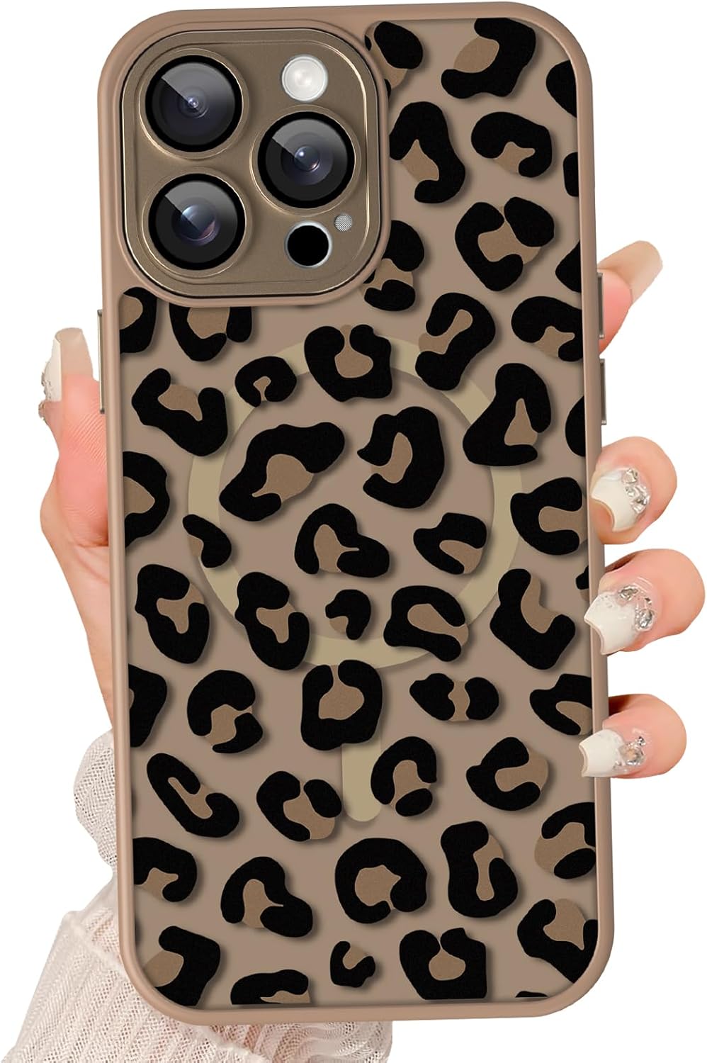 Magnetic for iPhone 14 Pro Max Case [Compatible with MagSafe] Cute Cheetah Leopard Print Pattern Design, Slim Bumper Translucent Matte Protective Cover for Women Men, Brown