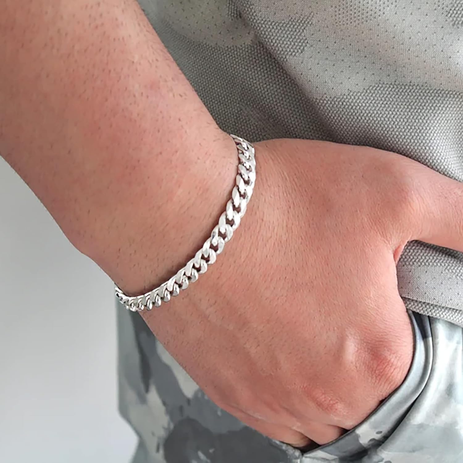 BRIJEWNES Cuban Link Chain Bracelet for Men 5MM Mens Silver Chain Bracelet 6.5-9 Inches Stylish Jewelry Gift for Him - Image 5