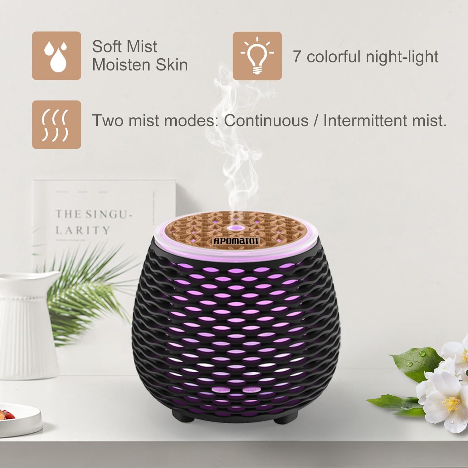 2 Pack 140ml Small 25dB Quiet Working Essential Diffuser,Aromatherapy Diffusers Cool Mist Humidifier with USB 7 LED Light Color,Waterless Auto Shut-Off for Home Office Room - Image 3