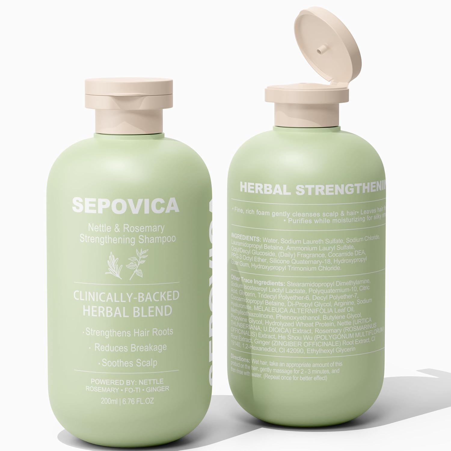 Nettle & Rosemary Shampoo for Hair Growth and Thinning Hair - Reduces Hair Loss, Controls Oil with Botanical Complex (Fo-Ti, Ginger) | Volumizing Shampoo for Scalp Health | Paraben Free, 6.76 Fl Oz - Image 9