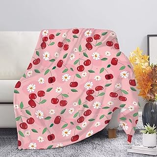 Hinthetall Cherry Set of 1 Soft Blanket for Bed Living Room Couch Sofa Cozy Warm Blanket Washable Throw Blanket Fleece Blanket Gift for Kids Woman Birthday Home Decor