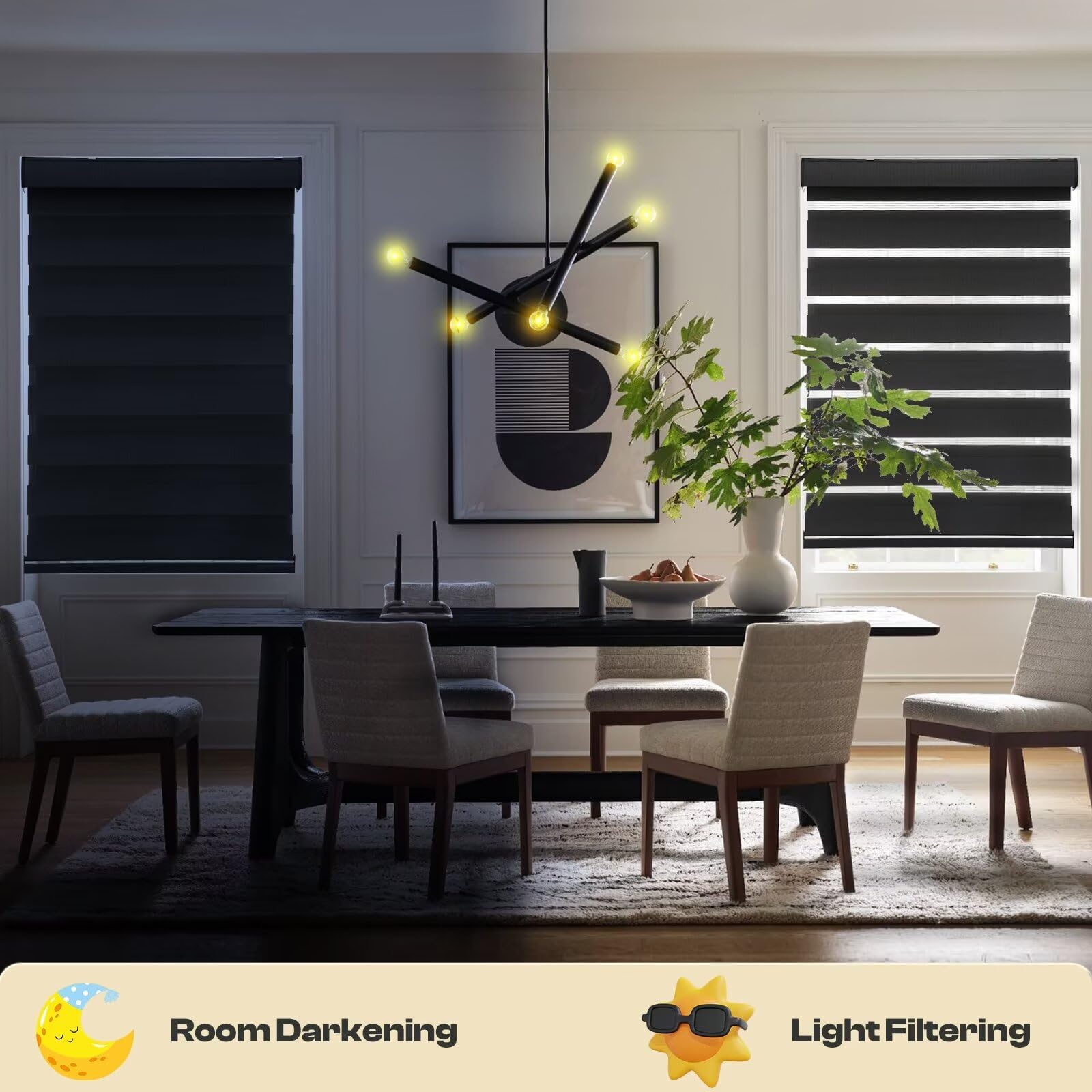 MYshade Custom Zebra Blinds for Windows Cordless Windows Shades Light Filtering Window Treatments Privacy Light Control for Day and Night Easy to Install,Black