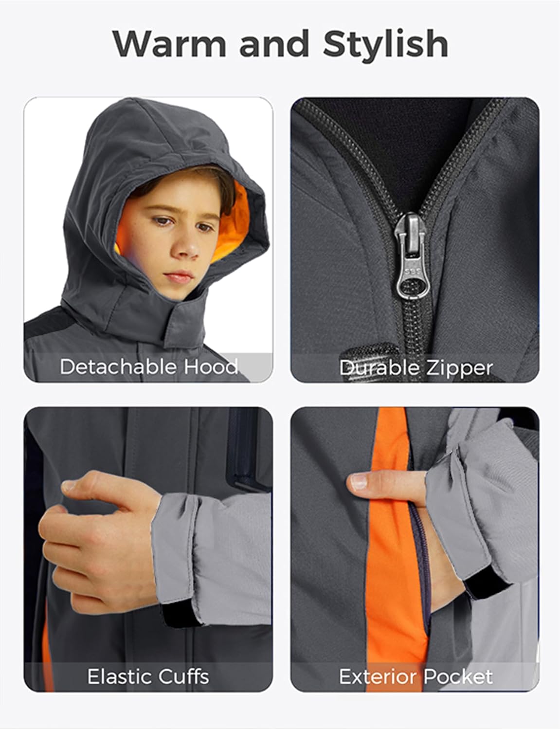 wantdo Boys' Waterproof Winter Ski Jacket Fleece-Lined Puffer Coat Insulated Snow Jacket Hooded - Image 5