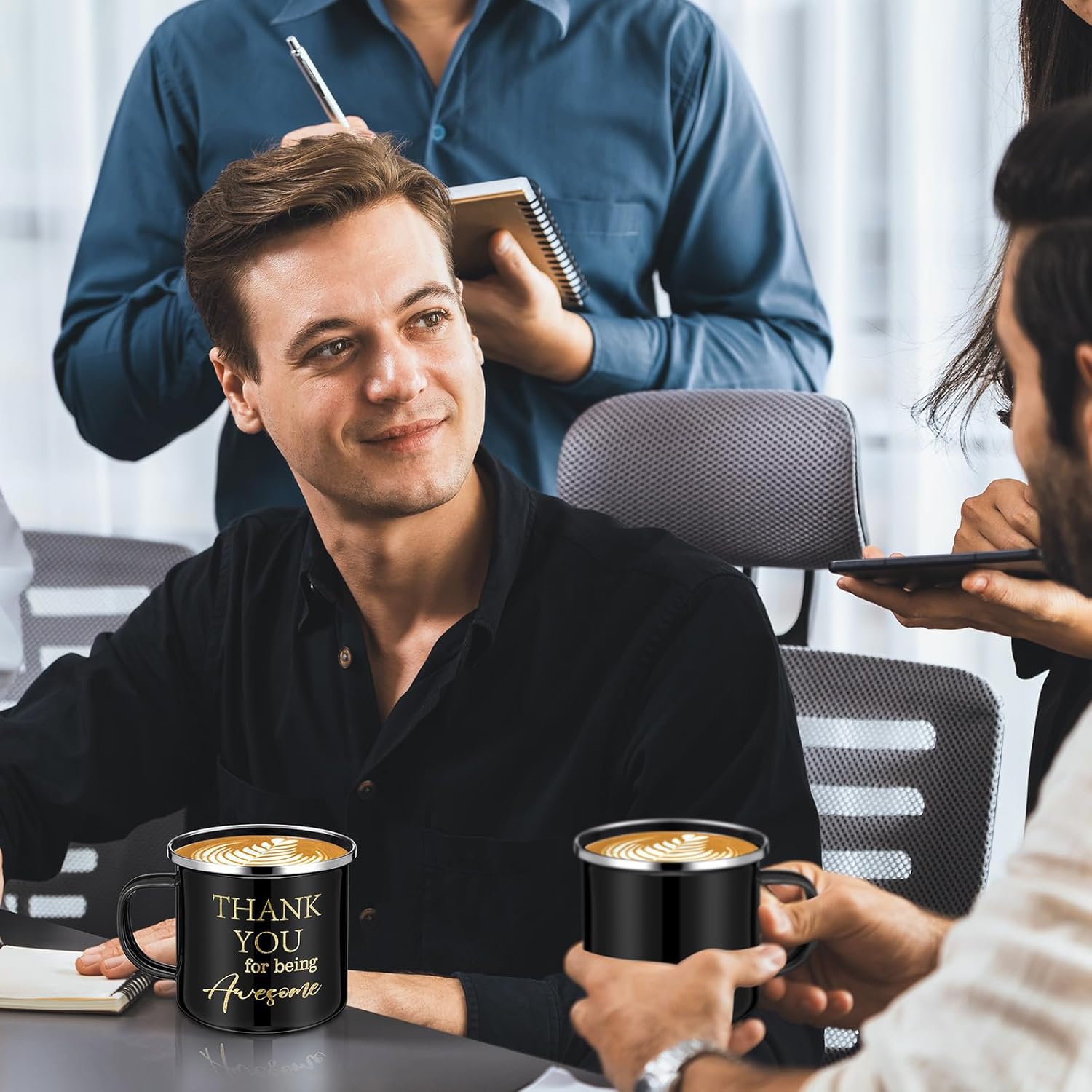 DERTE 12 Pcs Thank You Gifts for Men Coworker Staff Employee Appreciation Gift 12oz Enamel Motivational Mug Leather Toiletry Bag Inspirational Keychain for Teacher Volunteer Christmas Birthday