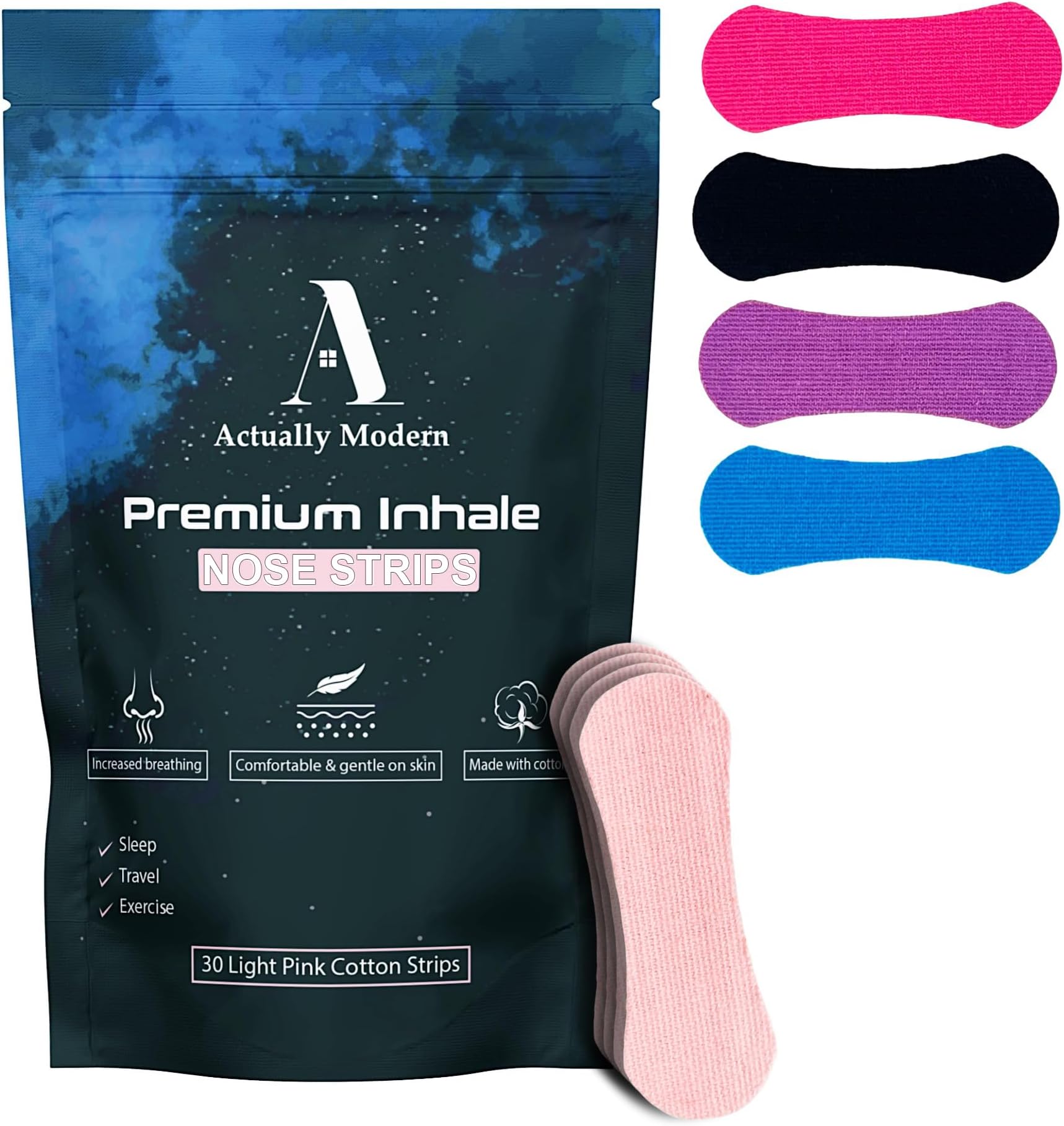 Inhale Nasal Strips for Sleeping - Nose Tapes for Breathing - Anti Snoring Solution & Nasal Congestion Relief Nasal Tape - Universal Fit, Extra Strength for Sensitive Skin (Light Pink)