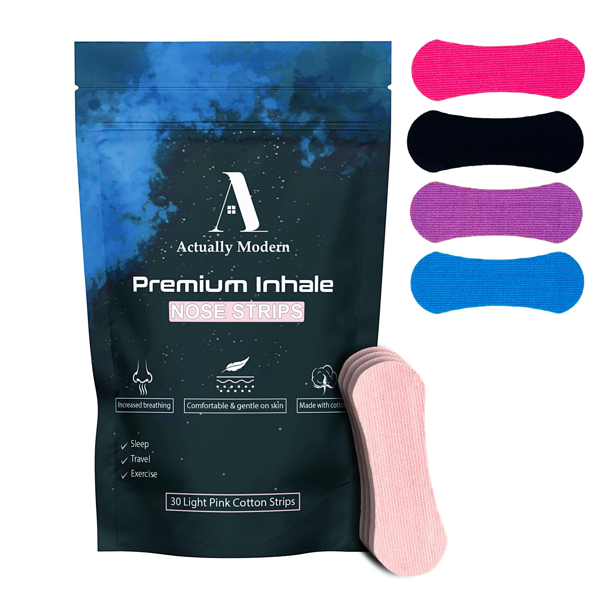 Inhale Nasal Strips for Sleeping - Nose Tapes for Breathing - Anti Snoring Solution & Nasal Congestion Relief Nasal Tape - Universal Fit, Extra Strength for Sensitive Skin (Light Pink)