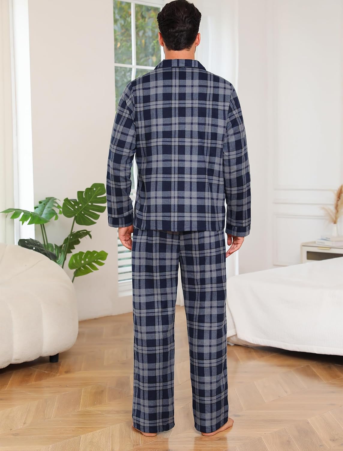 ENJOYNIGHT Mens 100% Cotton Flannel Pajamas Set Plaid Button Pjs Long Sleeve Sleepwear - Image 5