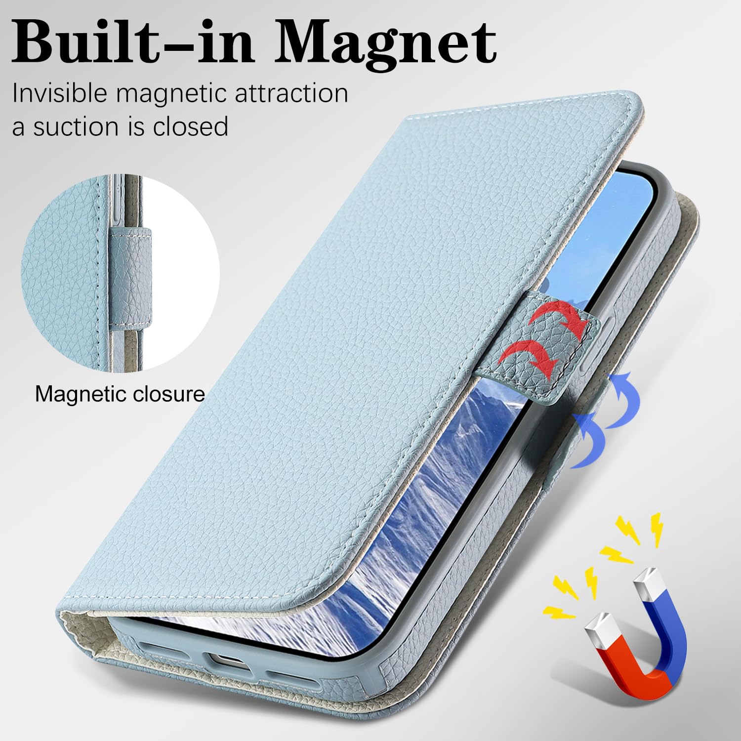 Custodia a portafoglio per iPhone 12/12 Pro con porta carte, azzurro