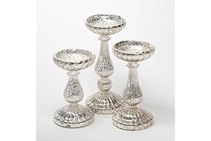 Exquisite Mercury Glass Candle Holders Trio