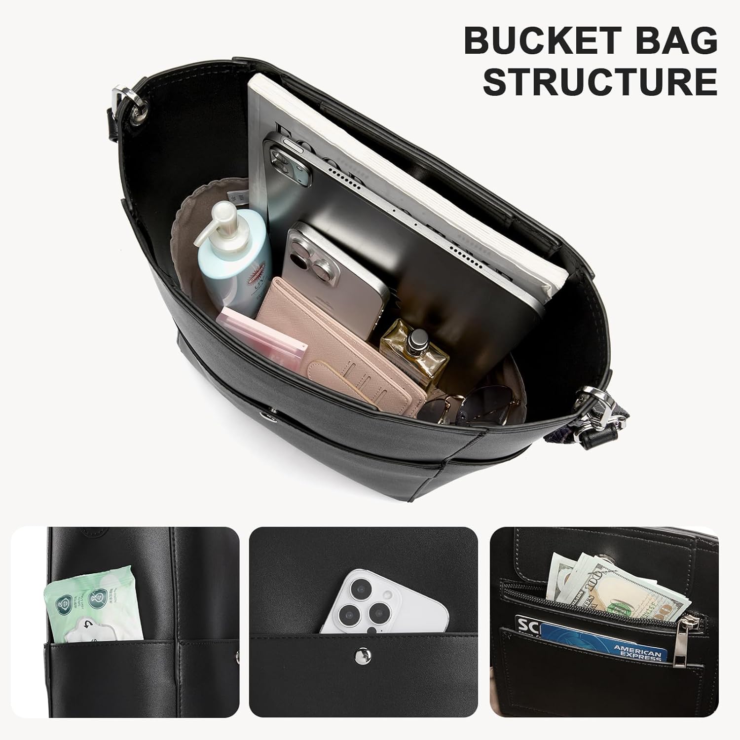 BOSTANTEN Women's Leather Designer Handbags Tote Purses Shoulder Bucket Bags - Image 3