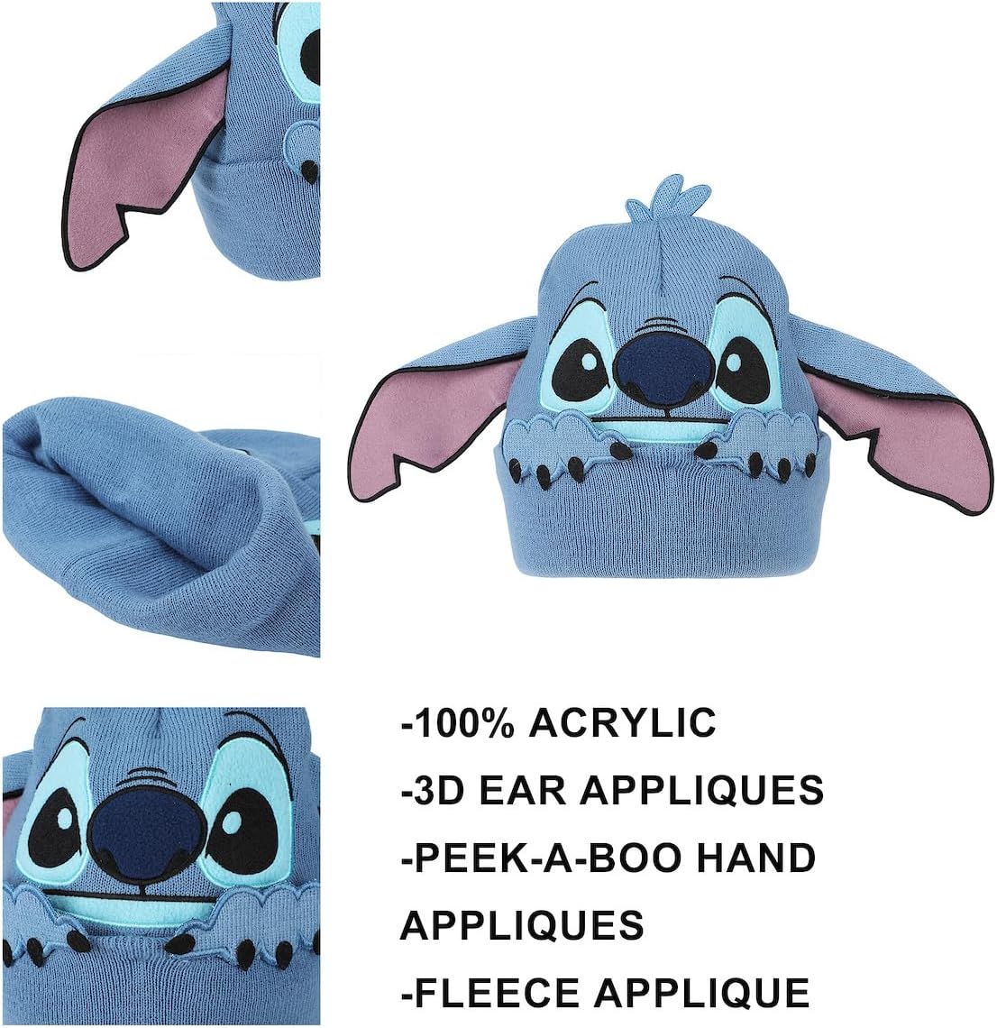 Disney Stitch Peekaboo Hands Blue Cuff Beanie - Image 2