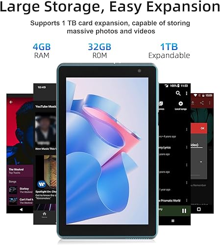 Miniatura 6 de BYANDBY Tablet Android 14.0 de 7 pulgadas, 4GB + 32GB ROM (1TB expandible), Quad-Core, WiFi, GMS, cámara dual, educativa, juegos (Verde)
