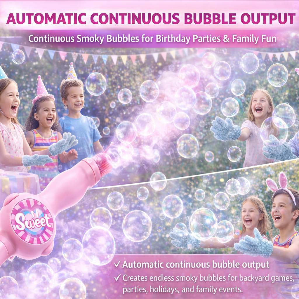 Magic Fog Bubble Wand, Elastic Bubble Fog Wand, Colorful Magic Smoke Bubble Machine, Bubble Liquid Refill with Bubbles Gloves for Parties Outdoor Play (4Pcs-Bubble Liquid Refill + Atomizer)