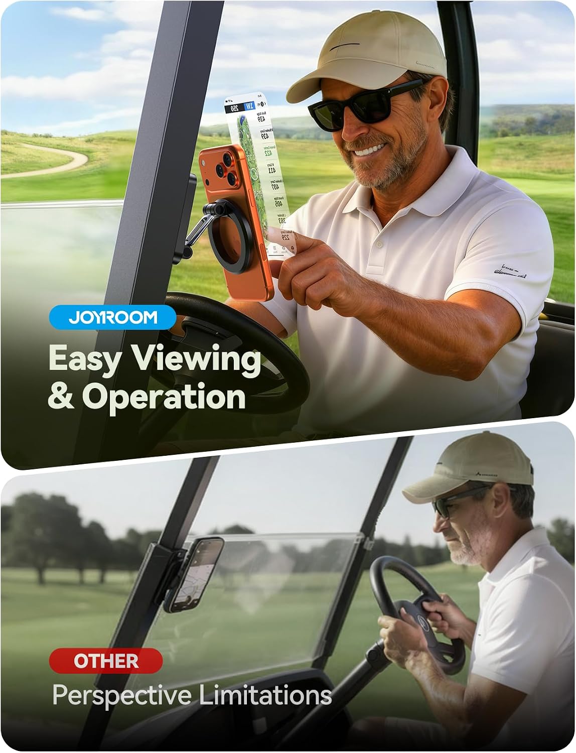 Upgraded Magnetic Golf Cart Phone Holder, 360° Rotatable Base & Metal Foldable Arm for Easy Viewing & Operation, Fathers Day Golf Gift for Men Dad Him, Golf Cart Accessories for EZGO, Club Car, Yamaha