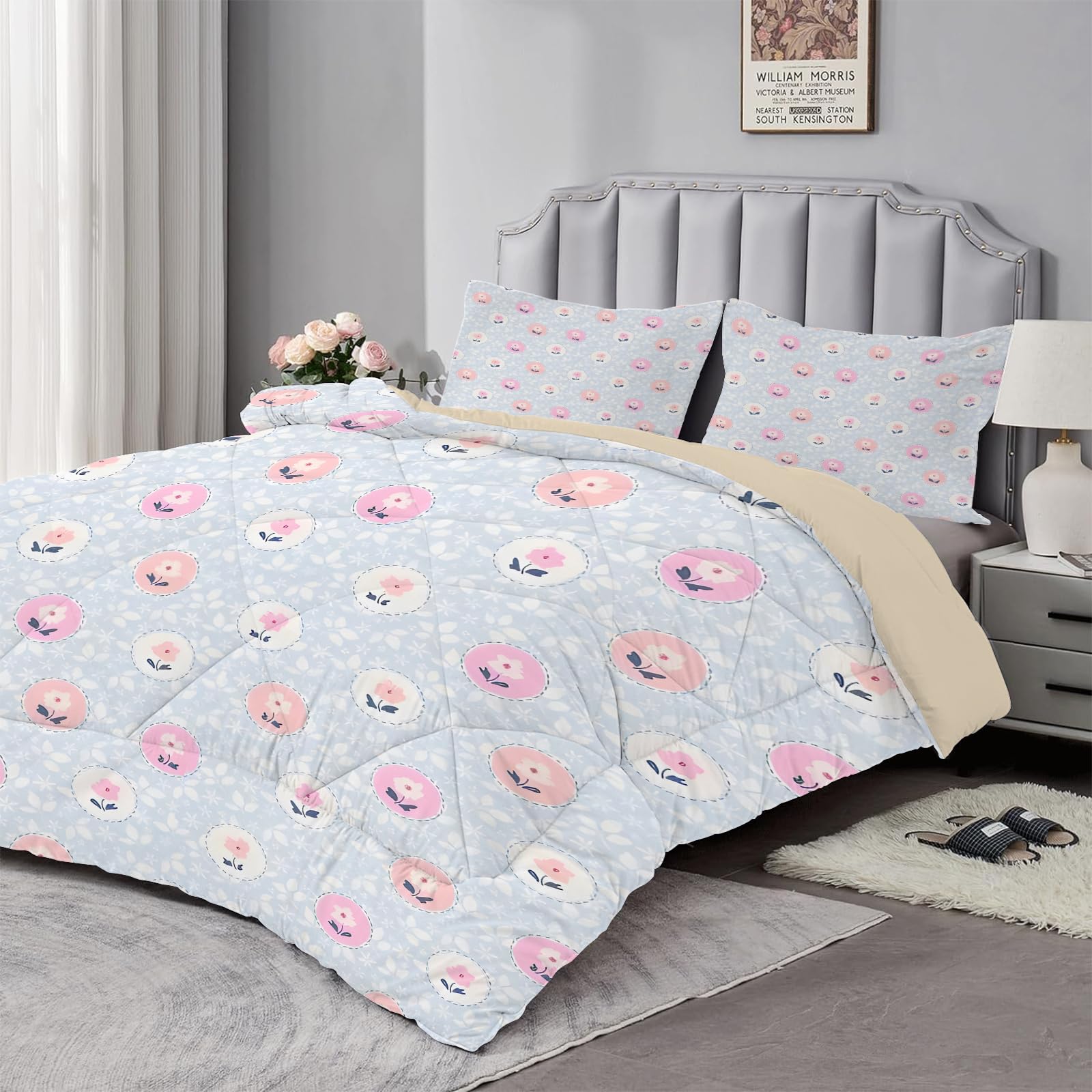 Dyausi Couette 220x240 Cm - Couette Imprimée 220x240 Fleurs